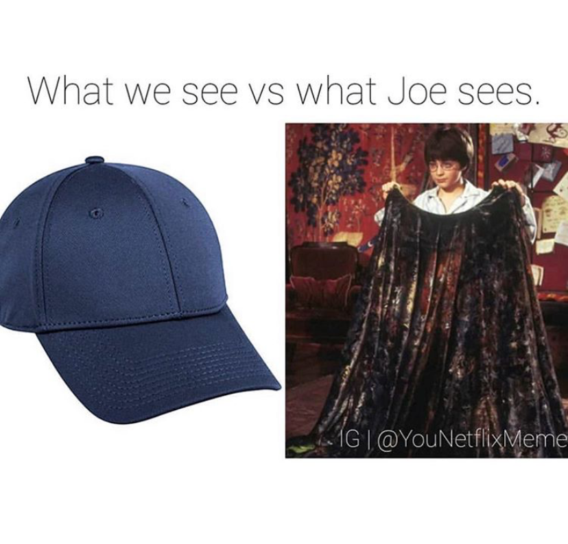 Joe baseball hat Harry Potter meme