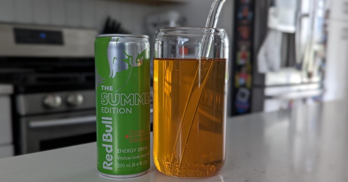 Red Bull Summer Edition Curuba Elderflower in a can and glass