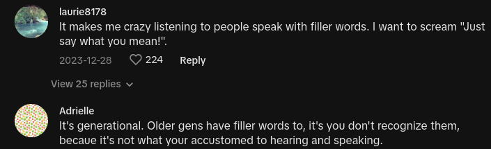 older people dont use filler words