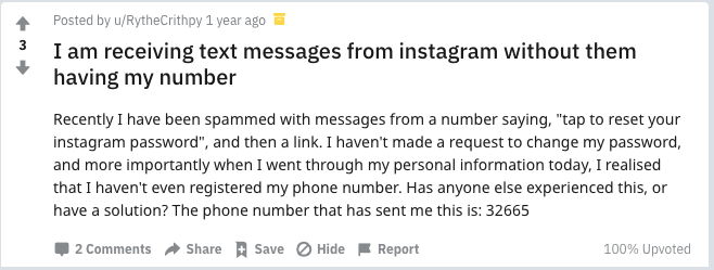 reset Instagram password text