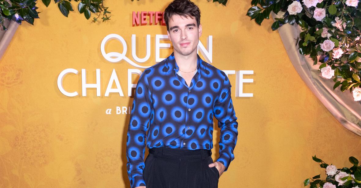 Corey Mylchreest attends a "Queen Charlotte: A Bridgerton Story" press event 