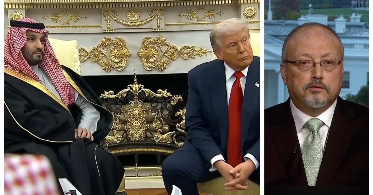 (L-R): Saudi crown prince Mohammed bin Salman and President Donald Trump; Jamal Khashoggi