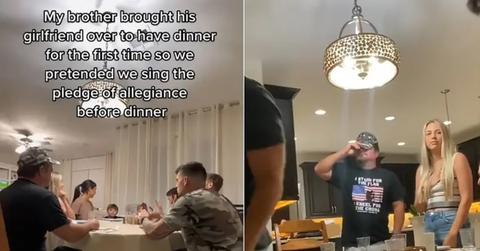 Family Pranks Son's Girlfriend With Pledge of Allegiance, Her Reaction Is Priceless