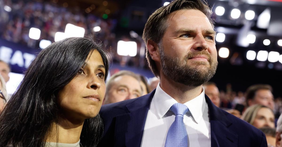 Usha and JD Vance at the Republican National Convention at the Fiserv Forum on July 15, 2024