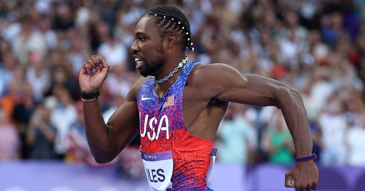 Noah Lyles racing during the 200m finals. 