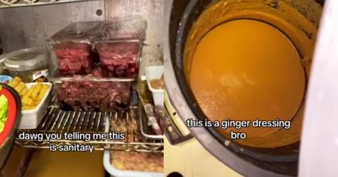 TikToker @uglytimbit uploads a disgusting video of an unsanitary walk-in fridge on TikTok on August 3, 2023.