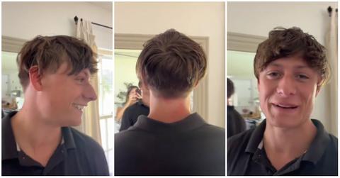 Wife takes a picture from the sides and the back of her husband's bad haircut.