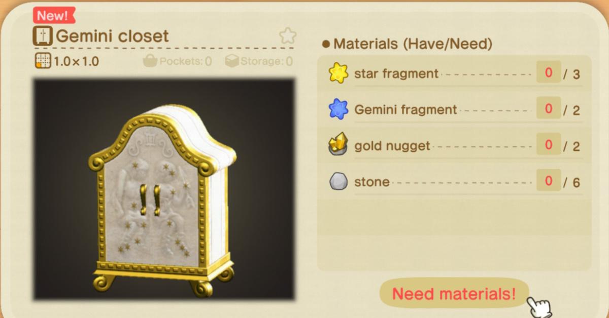 gemini closet animal crossing recipe