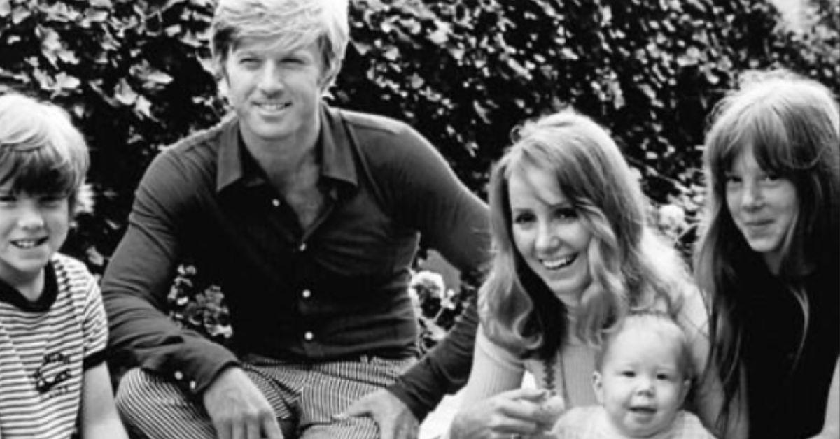 Robert Redford with wife Lola Van Wagenen and kids in the 1970s