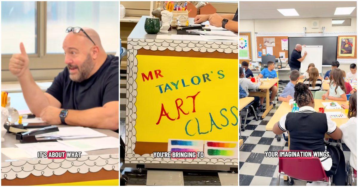 Kevin James posing as art teacher Matt Taylor on TikTok.