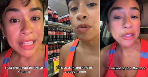 A woman breaks into Dollar General on accident