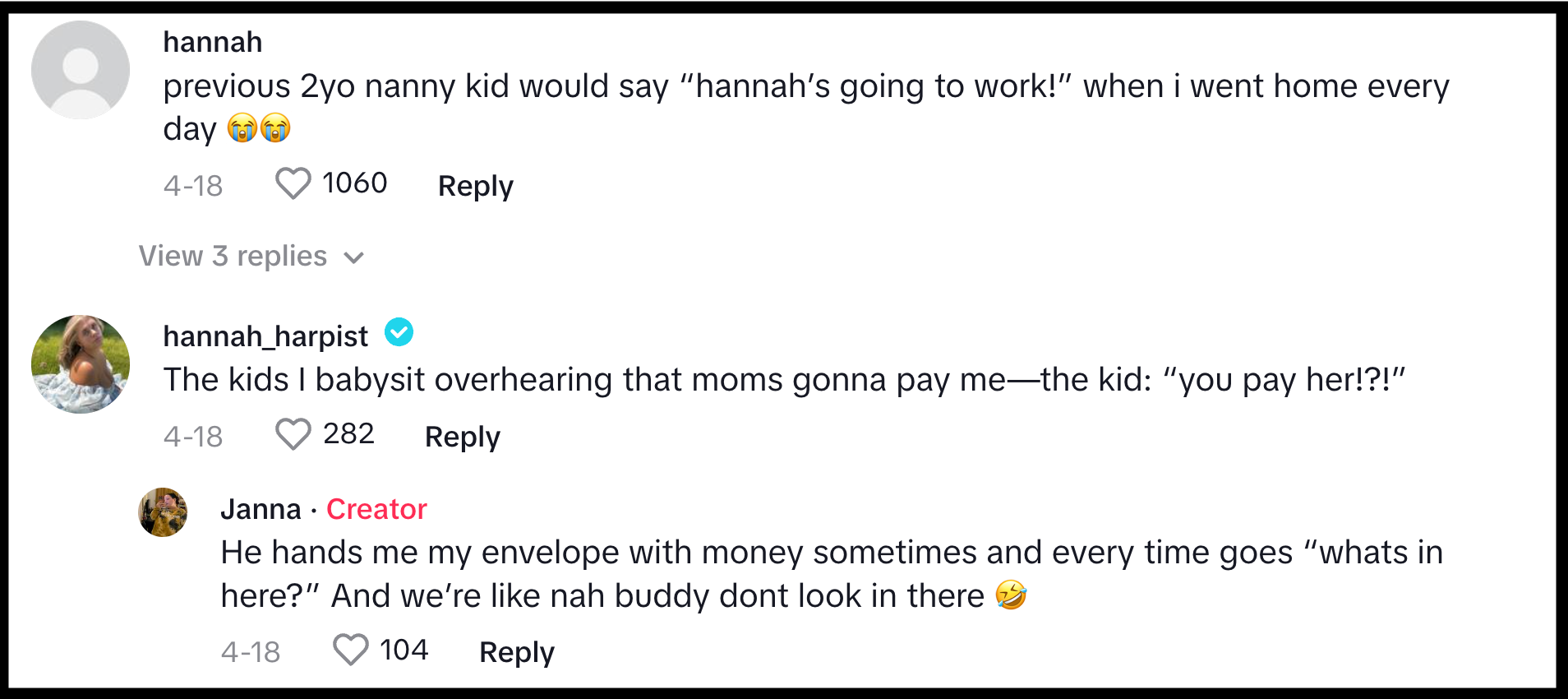 tiktok nanny response to kid what her job is