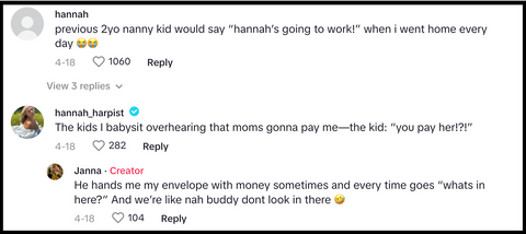 tiktok nanny response to kid what her job is