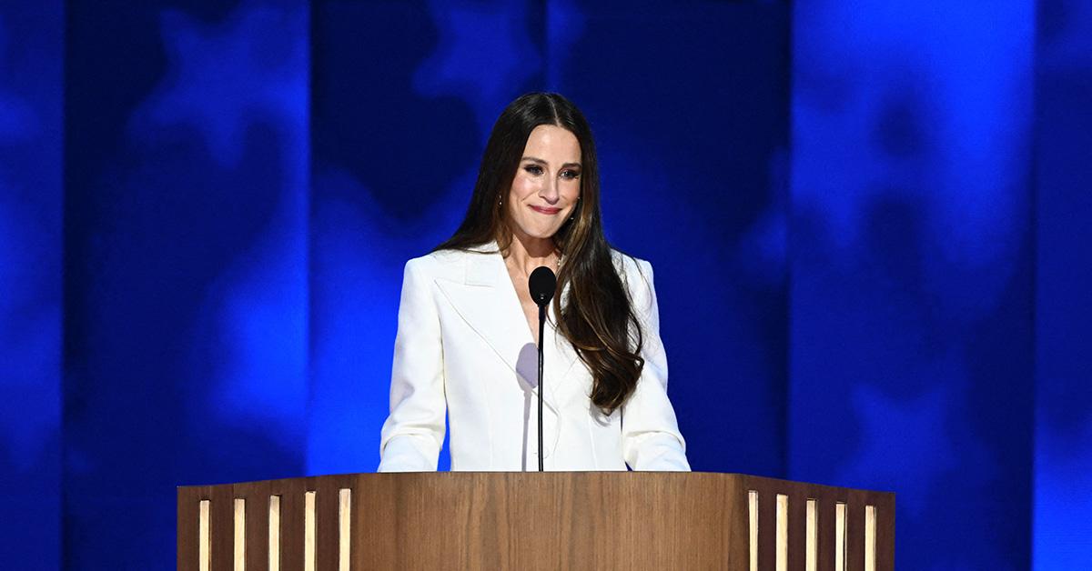 Ashley Biden speaking at the podium at the DNC. 