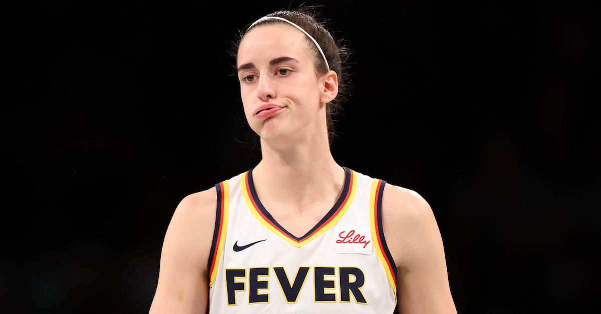 Caitlin Clark #22 of the Indiana Fever reacts in the first quarter of a game against the New York Liberty at Barclays Center on June 02, 2024 in the Brooklyn borough of New York City