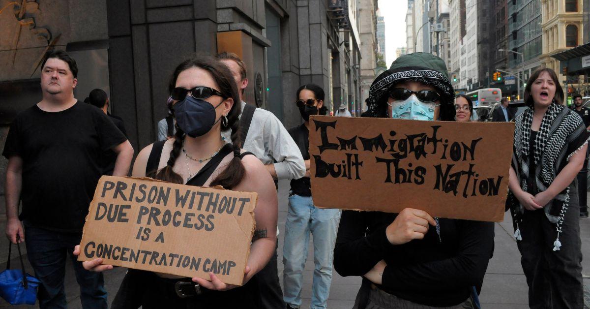 Protesters showing off signs in New York City.