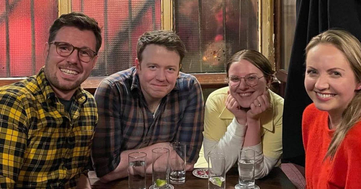 Brennan Lee Mulligan at a pub with friends. 