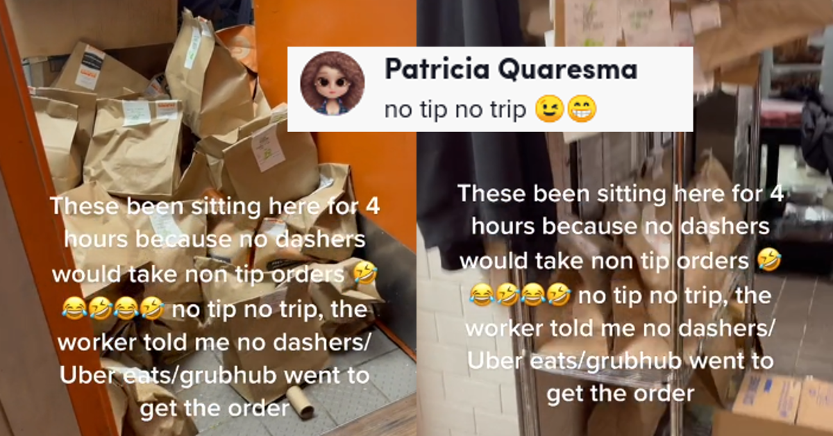 TikToker Shows off Stack of Undelivered Door Dash Orders from Customers Who Didn't Tip