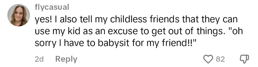 Comment about letting friends use kids as excuse for social events