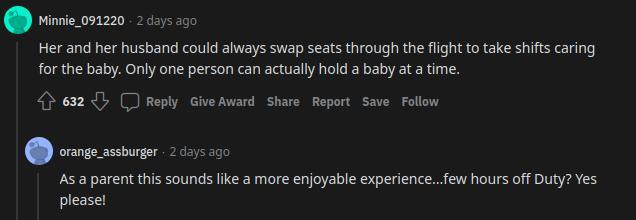 woman baby airplane switch seats
