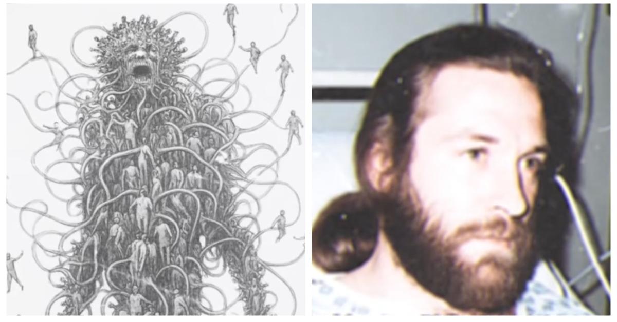 (L-R): Terrifying drawing of a demon; James Ridley (allegedly)