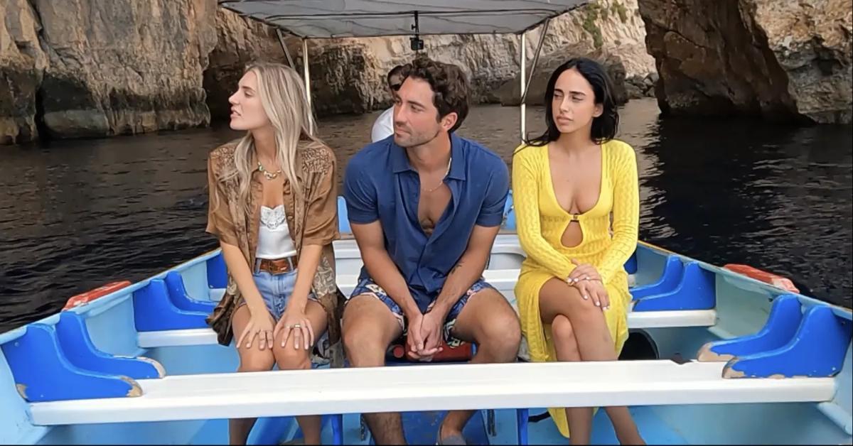 (L-R) Sydney Gordon, Joey Graziadei, and Maria Georgas during their 2-on-1 date in Season 28 of 'The Bachelor.'