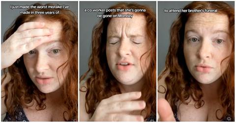 A woman accidentally sent a skull emoji in response to a coworker's message about a funeral