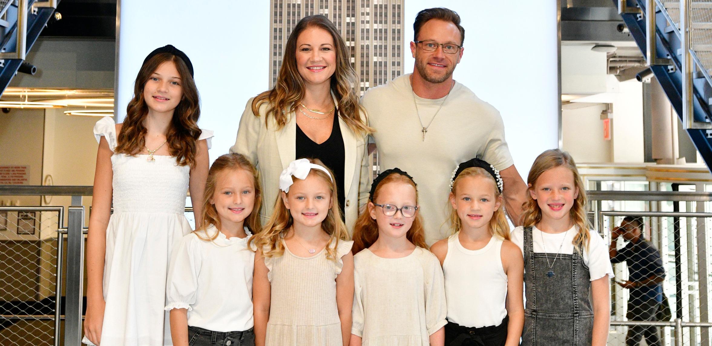 Blayke Busby, Danielle Busby, Adam Busby (L-R Bottom Row): Ava Busby, Olivia Busby, Hazel Busby, Riley Busby and Parker Busby on July 11, 2023 in New York City.