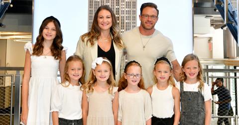Blayke Busby, Danielle Busby, Adam Busby (L-R Bottom Row): Ava Busby, Olivia Busby, Hazel Busby, Riley Busby and Parker Busby on July 11, 2023 in NYC.