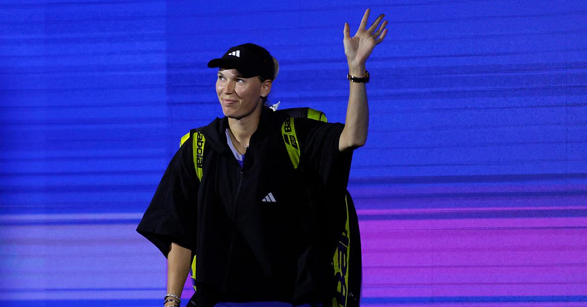 Caroline Wozniacki waves at the US Open. 