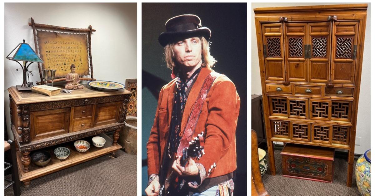 Picture of Tom Petty playing guitar between two items for sale at this estate sale