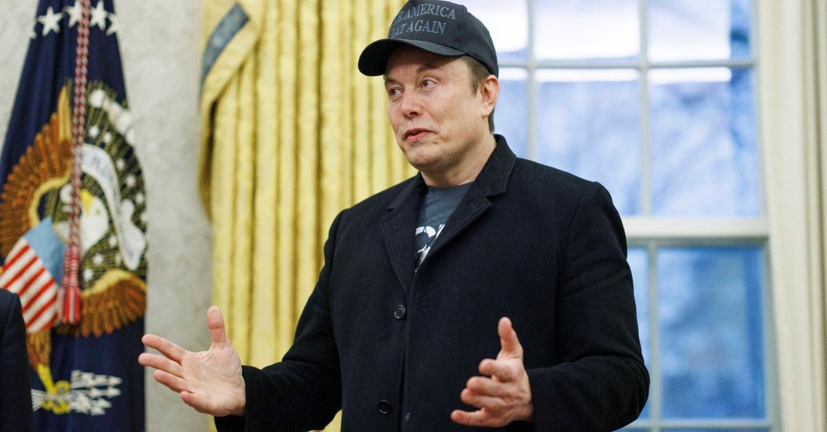 Elon Musk in the Oval Office for a press briefing.