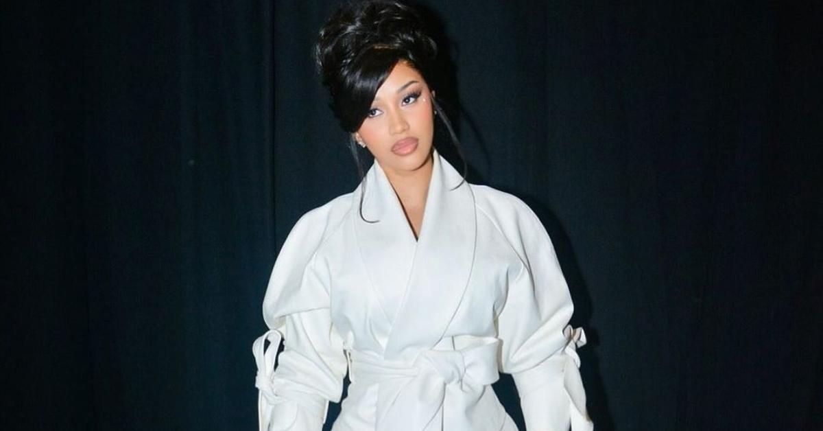 Cardi B in a white jacket dress