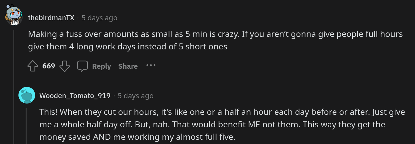 Comments on viral post about Walmart manager blasting employees for working longer than their scheduled shift.