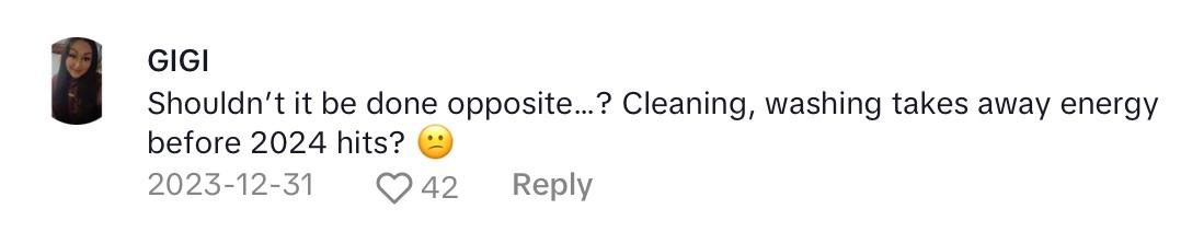 Comment on viral TikTok suggesting it is bad luck to shower on New Year's Day.