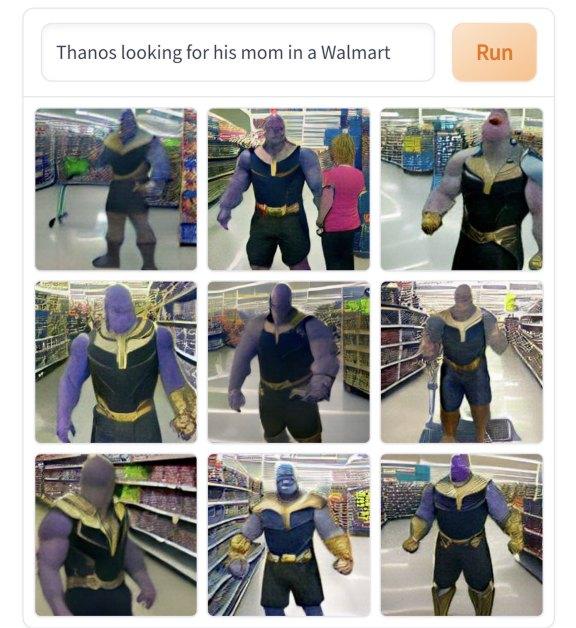 Thanos looking for his mom in Wal-Mart Dall-E Mini 