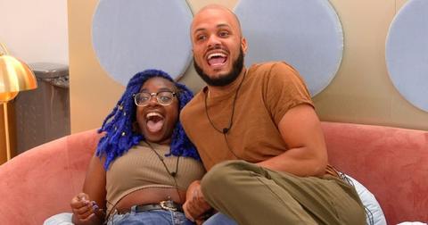 Raven and her interpreter Paris scream on a couch in Season 5 of The Circle