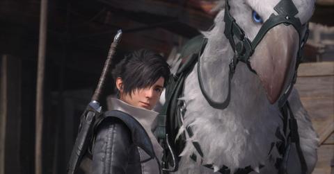 A charcter in Final Fantasy XVI standing next to a mount.