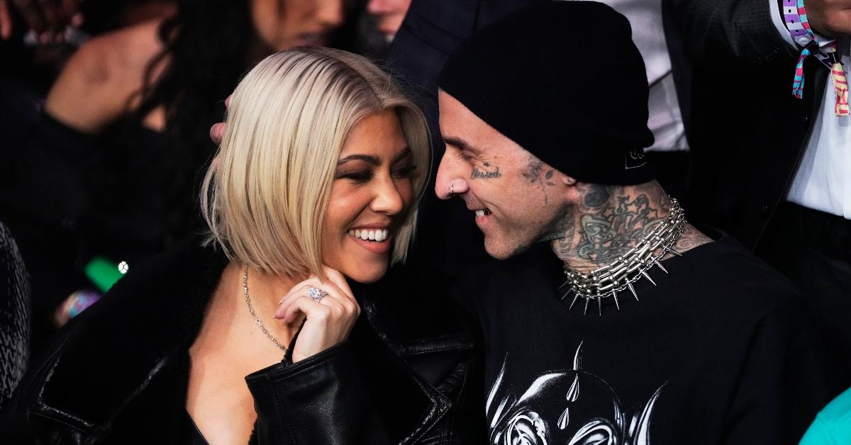  Kourtney Kardashian and Travis Barker attend the UFC 285 event at T-Mobile Arena on March 4, 2023, in Las Vegas.