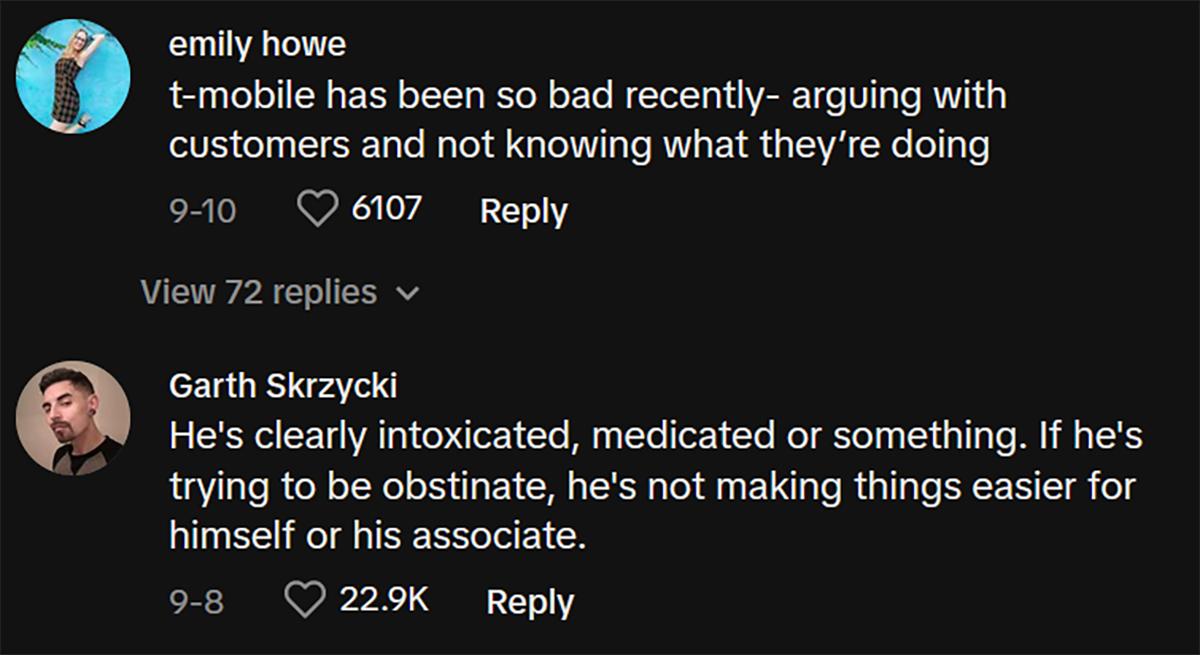 Commenters saying that T-Mobile has been bad and that something had to be wrong with the manager
