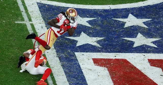Brandon Aiyuk wearing a tail during Super Bowl LVIII on Feb. 11, 2024