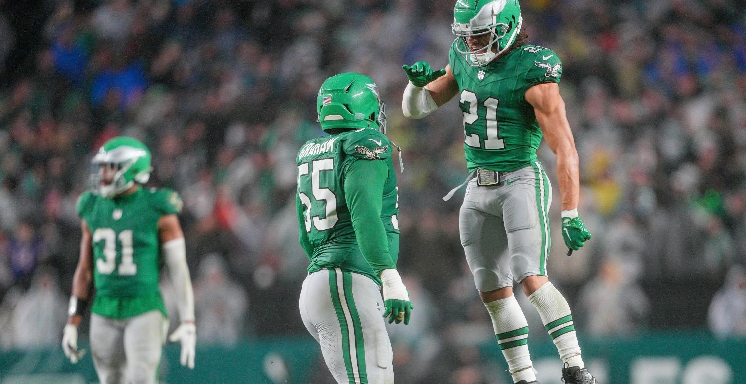 Philadelphia Eagles wearing the kelly green uniform in a game against the Buffalo Bills on Nov. 26, 2023