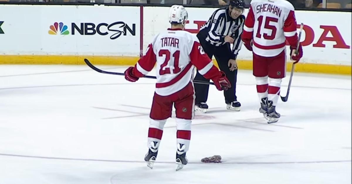 An octopus on the ice during a hockey game