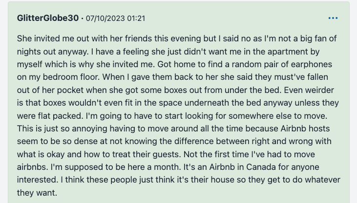 woman on mumsnet's aibu says airbnb host requires window and door must be open