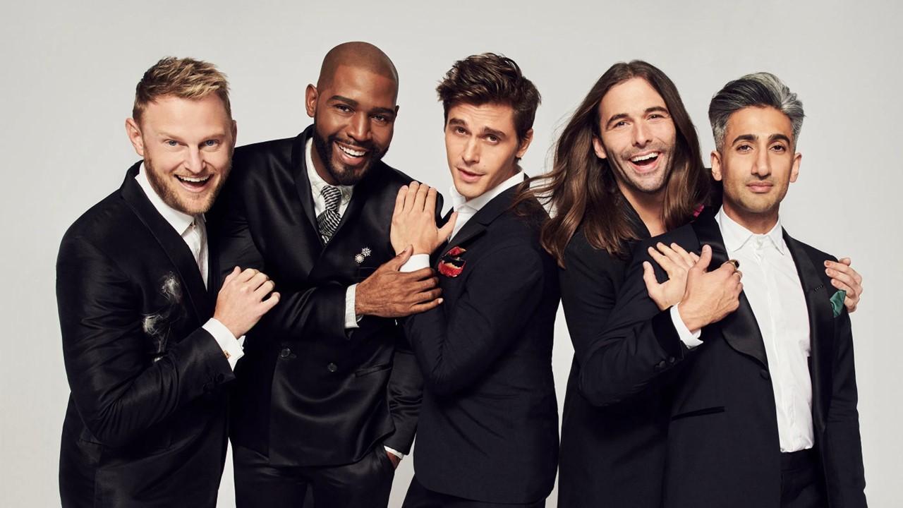 Bobby, Karamo, Antoni, Jonathan, and Tan from 'Queer Eye' all wearing suits