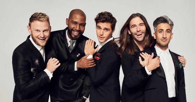 Bobby, Karamo, Antoni, Jonathan, and Tan from 'Queer Eye' all wearing suits