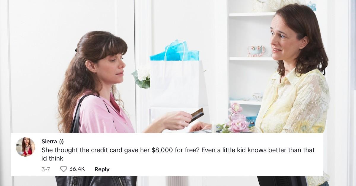 woman spends with credit card with comment about free $8,000