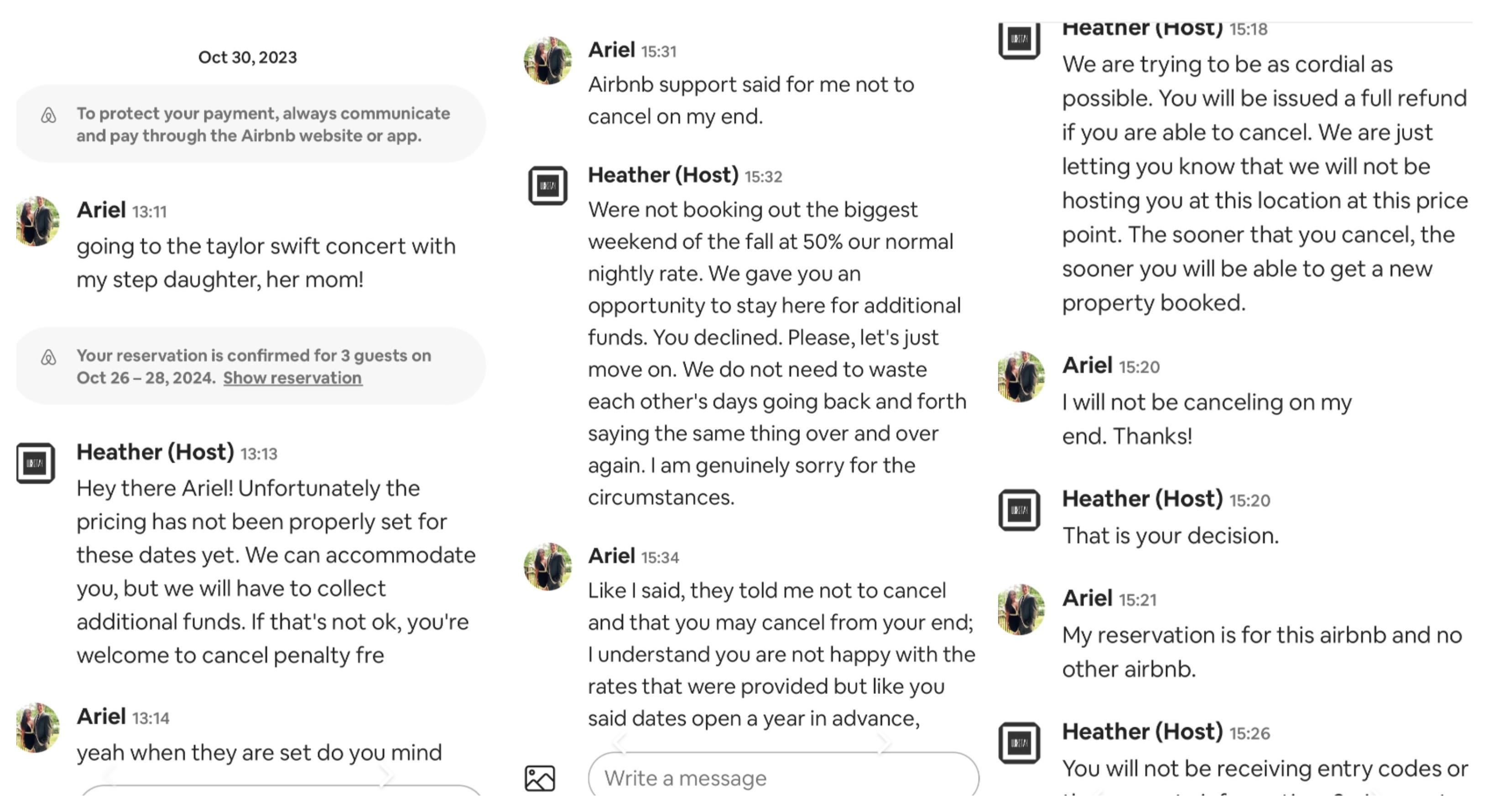 The messages between an Airbnb guest and host who tried to hike price after guest booked.