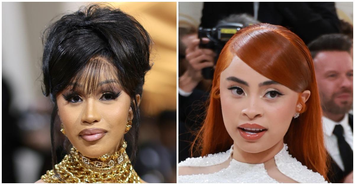 Cardi B. and Ice Spice look bothered in side-by-side collage.