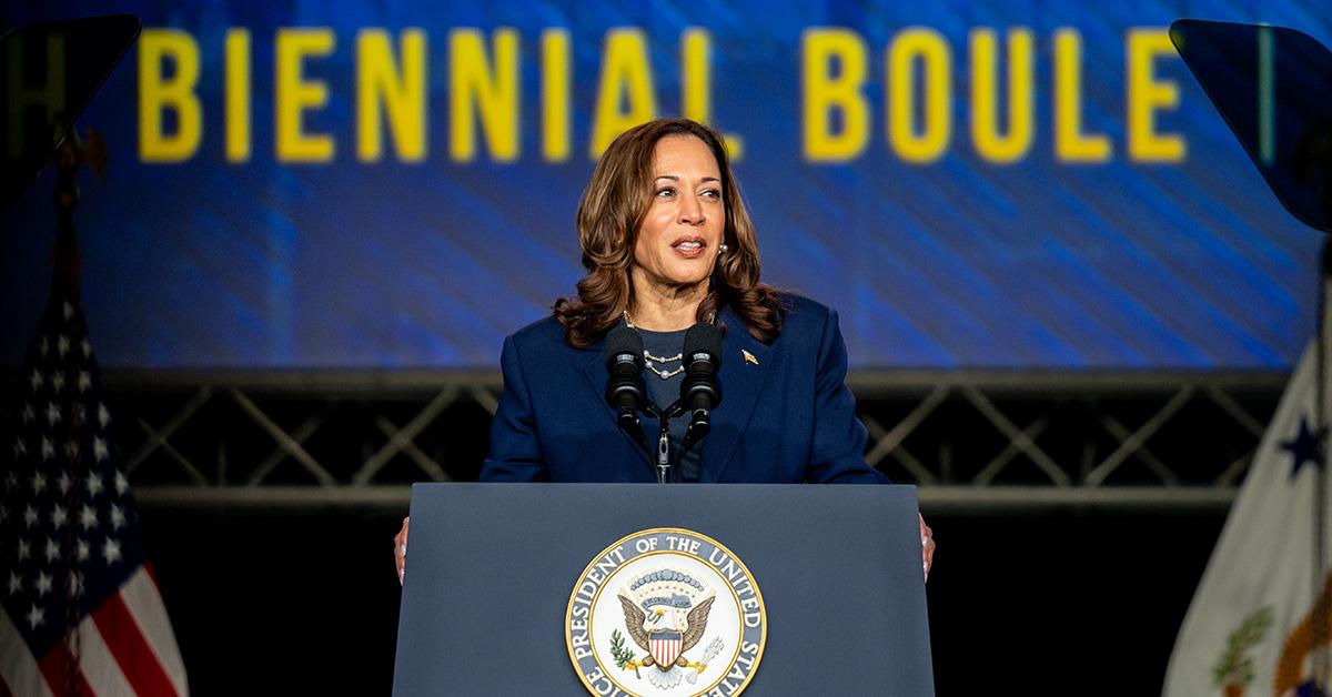 Kamala Harris speaking during a campaign event in Houston. 